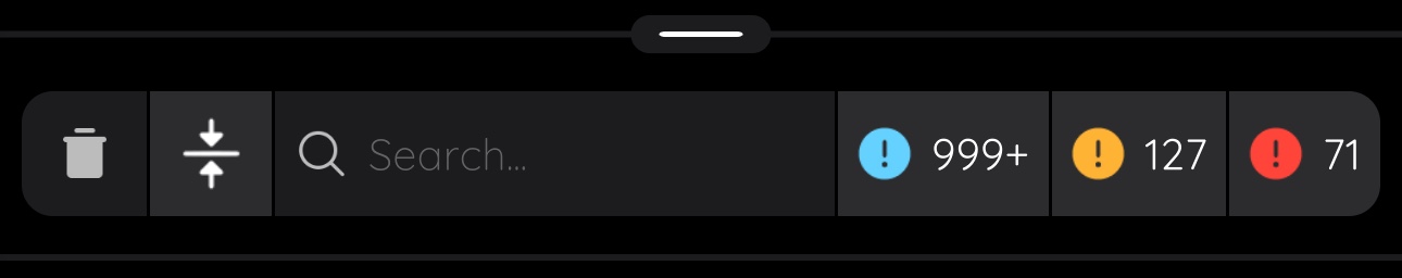 Console filter bar with clear, collapse, search, and Info/Warning/Error count toggles